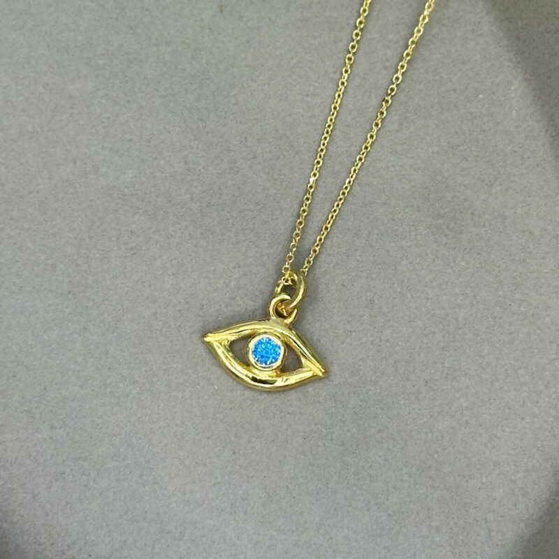 Επίχρυσο κολιέ μάτι 925 με aquamarine