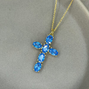 Επιχρυσωμένος Σταυρός Ασήμι 925 με Aquamarine