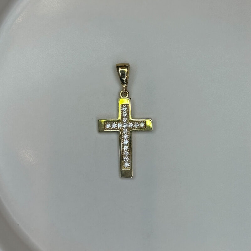 Χρυσός Σταυρός 9Κ με Λευκά Ζιργκόν