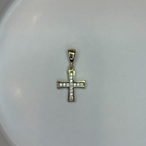 Χρυσός Σταυρός 9Κ με Λευκά Ζιργκόν