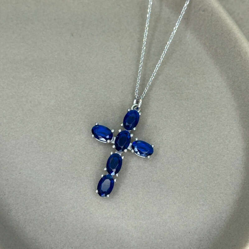 Σταυρός Ασήμι 925 με Ζαφείρια