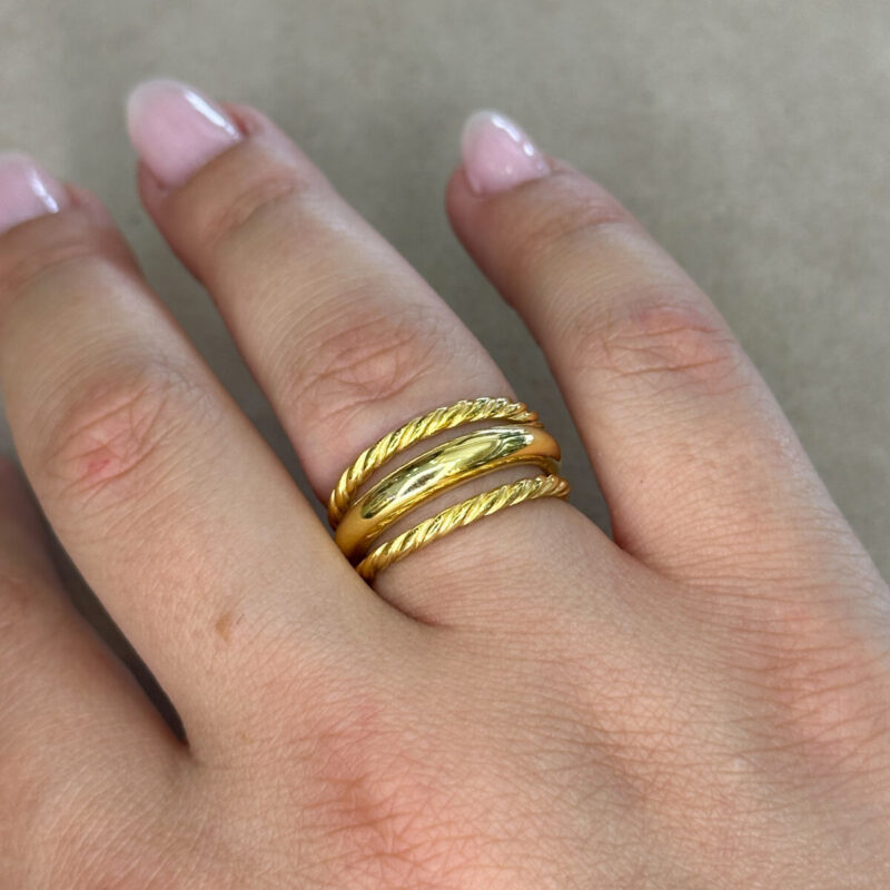 Ασημένιο Επιχρυσωμένο Τριπλό Δαχτυλίδι 925