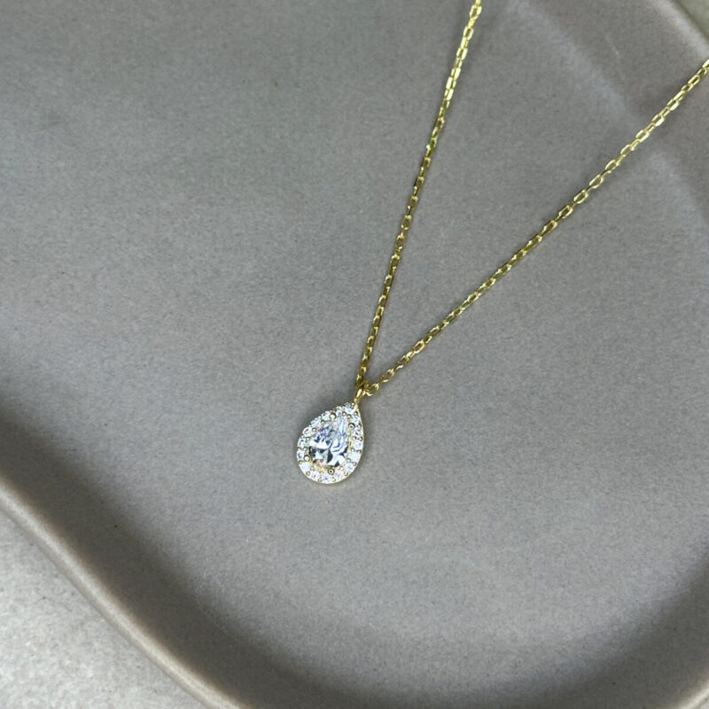 Ασημένιο επίχρυσο κολιέ ροζέτα με ζιργκόν