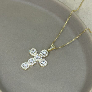 Ασημένιος Επιχρυσωμένος Σταυρός 925 με Λευκά Ζιρκόν