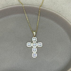 Ασημένιος Επιχρυσωμένος Σταυρός 925 με Λευκά Ζιρκόν