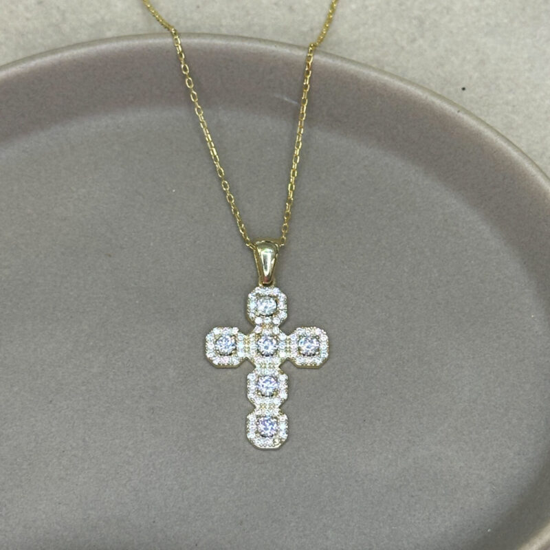 Ασημένιος Επιχρυσωμένος Σταυρός 925 με Λευκά Ζιρκόν