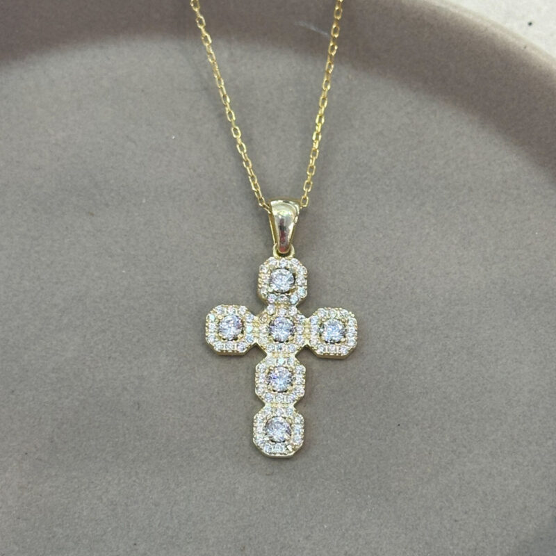 Ασημένιος Επιχρυσωμένος Σταυρός 925 με Λευκά Ζιρκόν