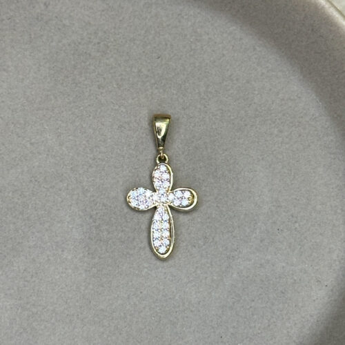 Χρυσός Σταυρός 9 Καρατίων με Λευκά Ζιρκόν