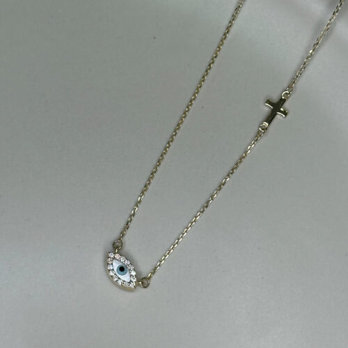 Κολιέ Μάτι με Σταυρό 9 Καρατίων